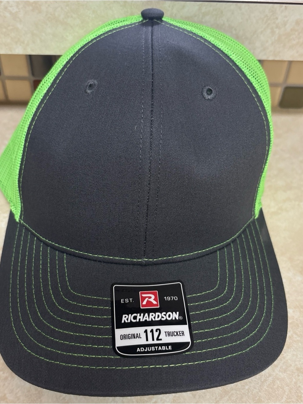 Richardson Men's Trucker Hat - Black with Neon Green Mesh